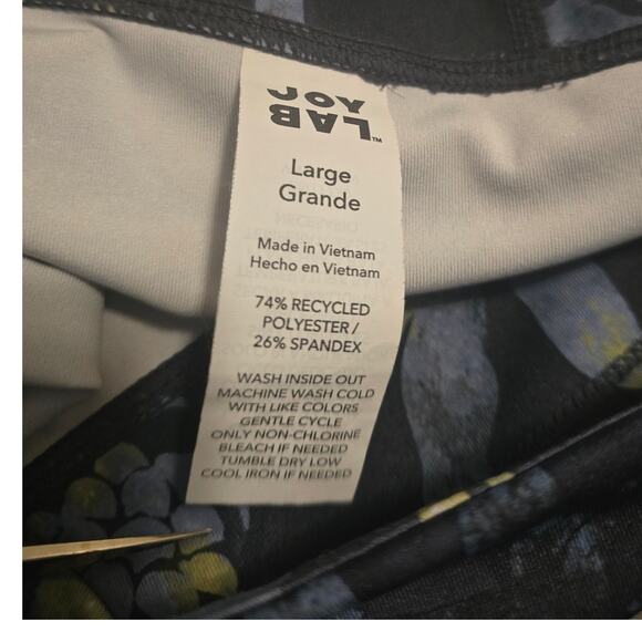 JoyLab Women's Athletic Hiking Navy Yellow Floral Leaf Women's Leggings M - Picture 6 of 6